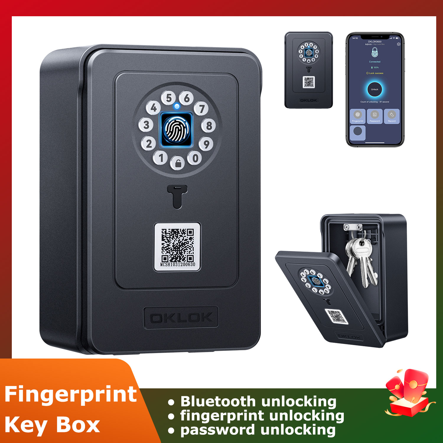 Lockbox Key Secure - Drahtloses Smart-Schlüsselsafe-Gehäuse mit Bluetooth, Wandmontage, Sicherheits-Diebstahlschutz,
